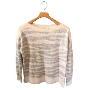 Loft Gray White Striped Pullover Long Sleeve Wool Blend Sweater Medium